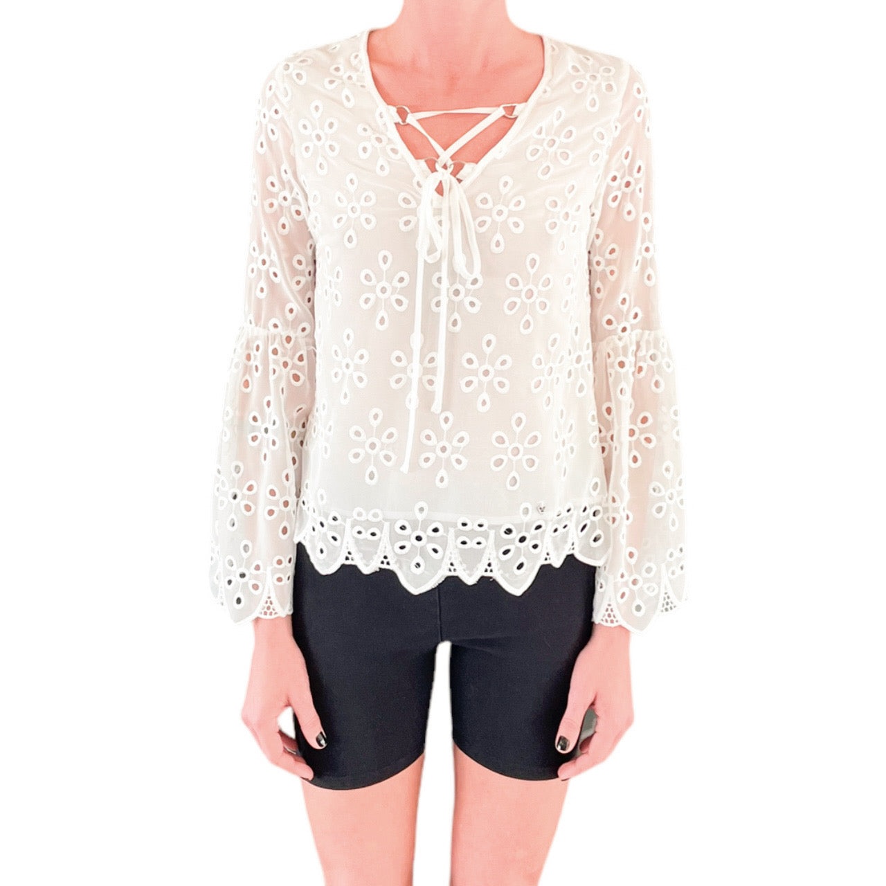 Guess White Broderie Anglaise Top