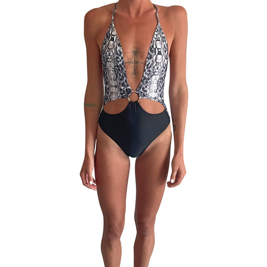 Pretty Little Thing Snakeprint Cut Out Swimsuit