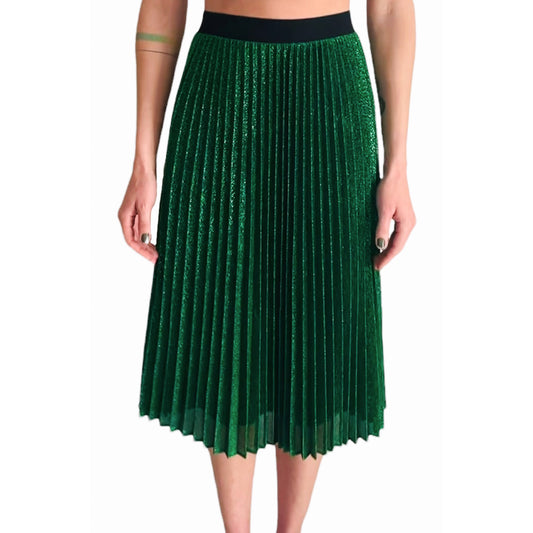 Next Green Glitter Pleated Skirt