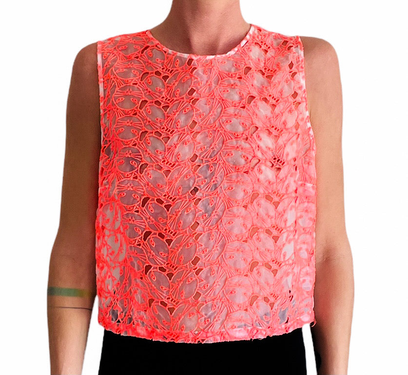 Topshop Neon Embroidered Top
