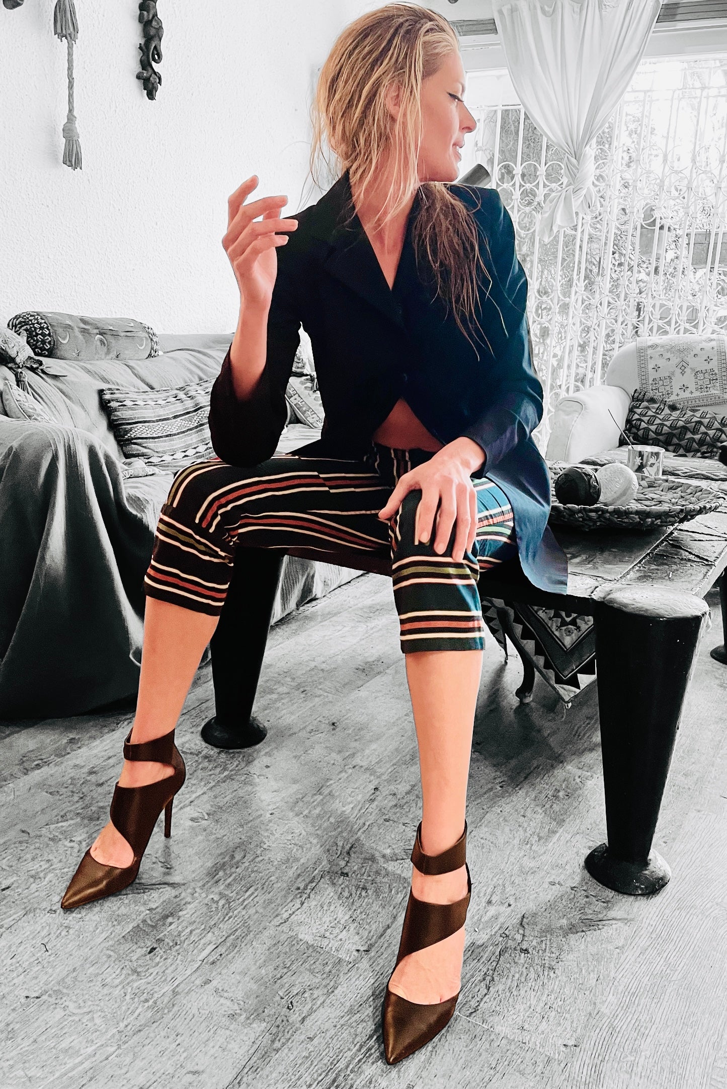 Zara Cropped Striped Trousers