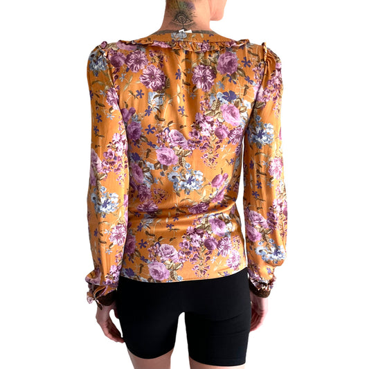 Dolce &amp; Gabbana Camisa Seda Naranja Con Volantes Florales